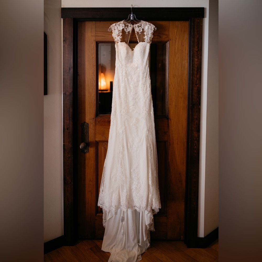 Queen Anne and Illusion Back Lace Wedding Gown